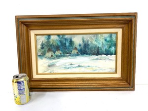 lot 192 image: Framed Signed Vintage Mary Madsen Native American Camp Scene Original Watercolor Painting