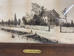 lot 193 image: Large Antique Oak Framed Etching - Silently The River Ran