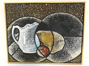 lot 194 image: Framed Signed Mid Century Pointillism Still Life Oil on Canvas Painting - Cartwright 