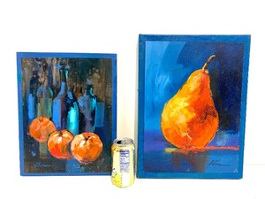 lot 195 image: Pair of Framed Signed Still Life wFruit Oil on Canvas Paintings - Signed Rickard