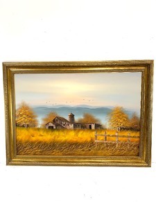 lot 198 image: Excellent Large Framed Signed Everett Woodson Barn Painting