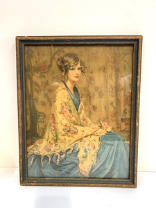 lot 202 image: Framed Original 1920s Era Print of a Young Woman  - Alice Blue Gown