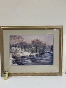lot 221 image: Framed Signed Susan Amidon Winter Scene Print - Along Minnehaha Creek