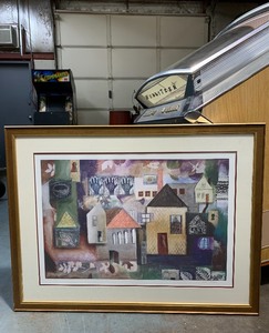 lot 214 image: Large Framed Signed Numbered Abstract VillageTown Scene Print