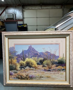 lot 215 image: LARGE Framed Signed Original Southwestern Desert Scene Oil Painting - Signed Kinman