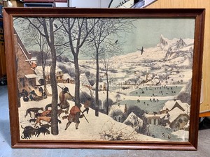 lot 218 image: Large Framed Jan Brueghel Print Winter - Hunters In The Snow