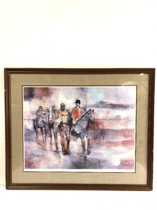 lot 240 image: Vintage Framed Signed Horse Racing Print by T. White - At The Track