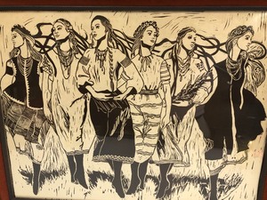 lot 228 image: Framed Signed Linocut Artwork - 6 Women