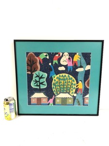 lot 223 image: Framed Folk Art Winter Scene Artwork