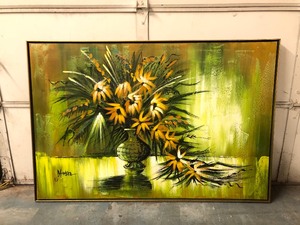 lot 255 image: LARGE Framed Signed Mid Century Oil On Canvas Still Life Painting - Signed Moran