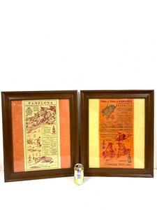 lot 261 image: 2 Vintage Framed Silk Running of The Bulls Pamplona Advertisements