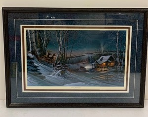 lot 264 image: Framed Terry Redlin Wintertime Print - Evening With Friends
