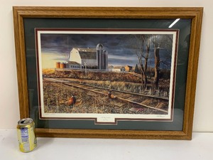 lot 268 image: Framed Signed Numbered Wildlife Pheasant Print by Jim Hansel - At The Crossing
