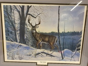 lot 271 image: Framed Signed Numbered Wildlife Deer Print by Charles Renault - High Vantage