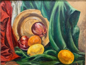 lot 275 image: Vintage Mid Century Framed Signed Oil On Board Still Life Painting