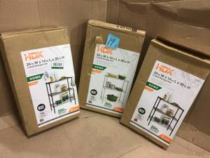 Lot of 3  Black 3-Tier Metal Wire Shelving Unit (24 in. W x 30 in. H x 14 in. D) by HDX Customer Returns See Pictures