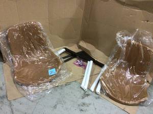 Set of 2 Alary Caramel Brown Faux Leather Modern Dining Chair with Black Iron Legs by Glamour Home Customer Returns See Pictures