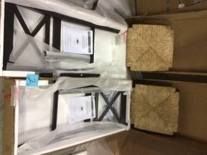 Lot of 2 Dorsey Black Wood Bar Stool with Back and Rush Seat (17.72 in. W x 44.49 in. H) by Home Decorators Collection Customer Returns See Pictures
