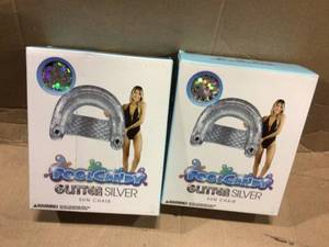 Lot of 2 Silver Glitter Inflatable Jumbo Sun Chair by POOLCANDY Customer Returns See Pictures