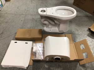 Glacier Bay 10 in. Rough-in 2-Piece 1.28 GPF High Efficiency Single Flush Round Front All-in-One Toilet in White, Seat Included not used see pictures