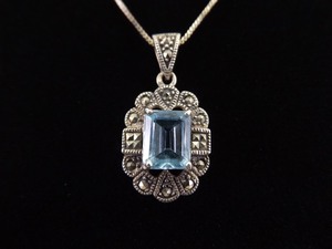 .925 Sterling Silver Art Nouveau Emerald Cut Topaz Pendant Necklace