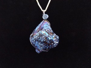 .925 Sterling Silver LARGE Blue Druzy Healing Crystal Pendant Necklace