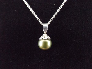 .925 Sterling Silver Genuine Blue Green Pearl Pendant Necklace
