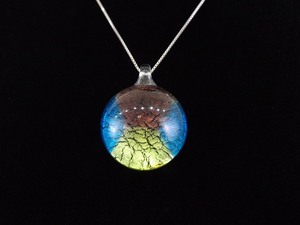 .925 Sterling Silver Blue Yellow and Red Dichroic Glass Pendant Necklace