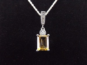 .925 Sterling Silver Emerald Cut Citrine Pendant Necklace
