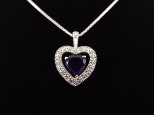 .925 Sterling Silver Diamond Accented Amethyst Heart Pendant Necklace