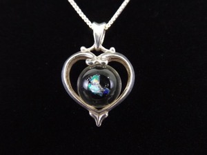 .925 Sterling Silver Galaxy Crystal Ball Heart Pendant Necklace