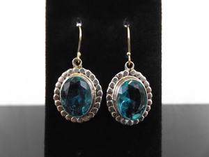 .925 Sterling Silver Faceted Aquamarine Crystal Dangle Hook Earrings