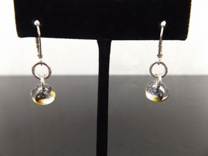 .925 Sterling Silver Blue Blown Glass Dangle Clasp Hook Earrings