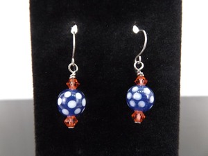 .925 Sterling Silver Blue Blown Glass Dangle Hook Earrings