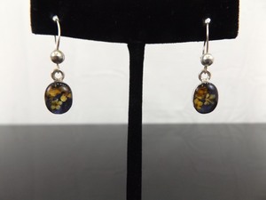 .925 Sterling Silver Blue Encased Flower Dangle Hook Earrings
