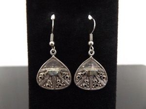 .925 Sterling Silver Inlayed Abalone Shield Dangle Hook Earrings