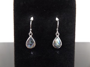 .925 Sterling Silver Inlayed Abalone Dangle Hook Earrings