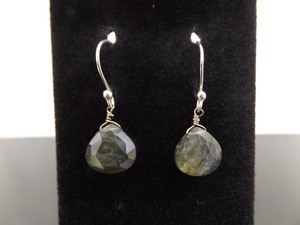 .925 Sterling Silver Triangle Faceted Green Labradorite Dangle Hook Earrings