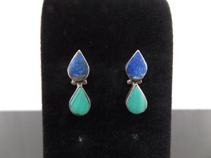 .925 Sterling Silver Lapis Lazuli and Malachite Hinged Post Earrings