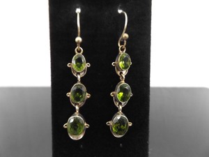 .925 Sterling Silver Faceted Peridot Crystal Dangle Hook Earrings