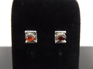.925 Sterling Silver Garnet Cabochon Post Earrings