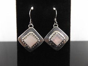 .925 Sterling Silver Pink Quartz Dangle Hook Earrings