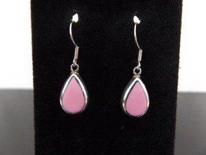 .925 Sterling Silver Pink Enamel Dangle Hook Earrings