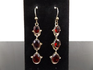 .925 Sterling Silver Faceted Garnet Crystal Dangle Hook Earrings