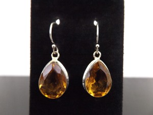 .925 Sterling Silver Pear Cut Citrine Crystal Dangle Hook Earrings