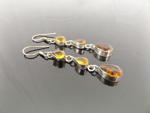 .925 Sterling Silver Faceted Citrine Crystal Dangle Hook Earrings