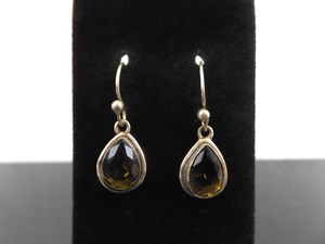 .925 Sterling Silver Pear Cut Deep Peridot Crystal Dangle Hook Earrings