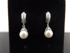 .925 Sterling Silver Genuine Diamond and Pearl Dangle Post Earrings