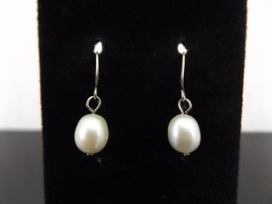 .925 Sterling Silver Genuine Pearl Dangle Hook Earrings