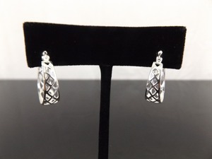 .925 Sterling Silver Cross Hatched Hoop Latch Post Earrings